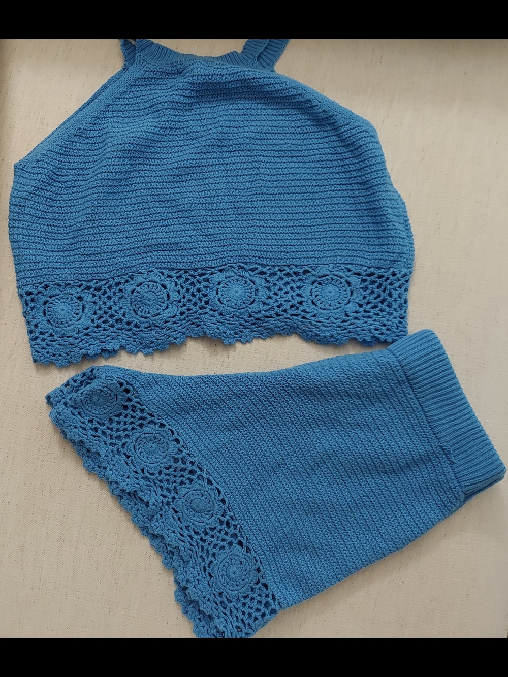 Blue Knit Short And Halter Top Set Size Large 2P-002